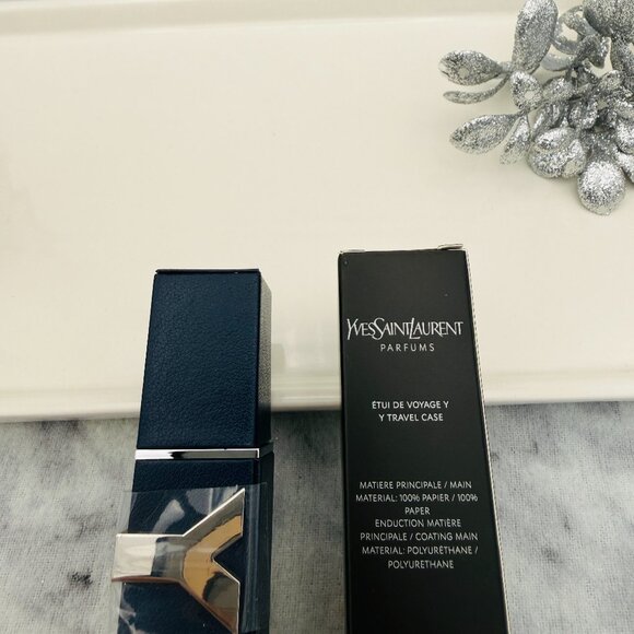 Yves Saint Laurent Y Parfums Navy Travel Case for Men, Silver Y Logo, Boxed-NEW - Picture 7 of 13